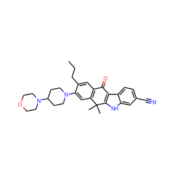 CCCc1cc2c(cc1N1CCC(N3CCOCC3)CC1)C(C)(C)c1[nH]c3cc(C#N)ccc3c1C2=O ZINC000073224172