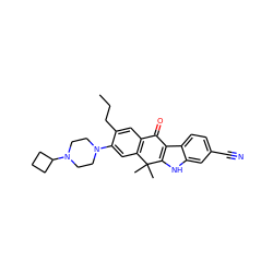 CCCc1cc2c(cc1N1CCN(C3CCC3)CC1)C(C)(C)c1[nH]c3cc(C#N)ccc3c1C2=O ZINC000114800165