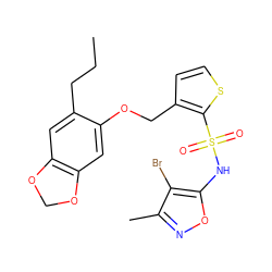 CCCc1cc2c(cc1OCc1ccsc1S(=O)(=O)Nc1onc(C)c1Br)OCO2 ZINC000028019555