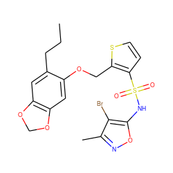 CCCc1cc2c(cc1OCc1sccc1S(=O)(=O)Nc1onc(C)c1Br)OCO2 ZINC000028016590