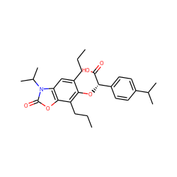 CCCc1cc2c(oc(=O)n2C(C)C)c(CCC)c1O[C@H](C(=O)O)c1ccc(C(C)C)cc1 ZINC000012358592