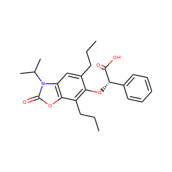 CCCc1cc2c(oc(=O)n2C(C)C)c(CCC)c1O[C@H](C(=O)O)c1ccccc1 ZINC000012358595