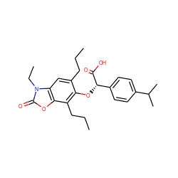 CCCc1cc2c(oc(=O)n2CC)c(CCC)c1O[C@H](C(=O)O)c1ccc(C(C)C)cc1 ZINC000012358588