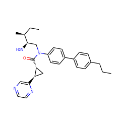 CCCc1ccc(-c2ccc(N(C[C@@H](N)[C@@H](C)CC)C(=O)[C@@H]3C[C@H]3c3cnccn3)cc2)cc1 ZINC000116811016