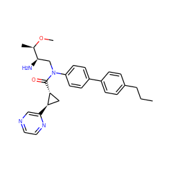 CCCc1ccc(-c2ccc(N(C[C@@H](N)[C@@H](C)OC)C(=O)[C@@H]3C[C@H]3c3cnccn3)cc2)cc1 ZINC000116818027