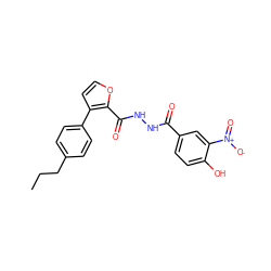 CCCc1ccc(-c2ccoc2C(=O)NNC(=O)c2ccc(O)c([N+](=O)[O-])c2)cc1 ZINC000035983893