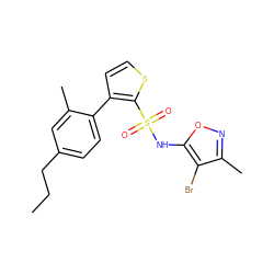 CCCc1ccc(-c2ccsc2S(=O)(=O)Nc2onc(C)c2Br)c(C)c1 ZINC000026579666