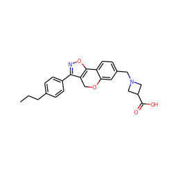 CCCc1ccc(-c2noc3c2COc2cc(CN4CC(C(=O)O)C4)ccc2-3)cc1 ZINC000068267265