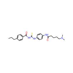 CCCc1ccc(C(=O)NC(=S)Nc2ccc(NC(=O)CCCCN(C)C)cc2)cc1 ZINC000073280235