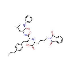 CCCc1ccc(CC[C@H](N[C@H](CCCCN2C(=O)c3ccccc3C2=O)C(=O)O)C(=O)N[C@@H](CC(C)C)C(=O)Nc2ccccc2)cc1 ZINC000027882879