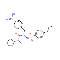 CCCc1ccc(S(=O)(=O)N[C@@H](Cc2ccc(C(=N)N)cc2)C(=O)N(C)C2CCCC2)cc1 ZINC000029413218