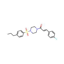 CCCc1ccc(S(=O)(=O)N2CCN(C(=O)/C=C/c3ccc(F)cc3)CC2)cc1 ZINC000206370437