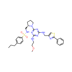 CCCc1ccc(S(=O)(=O)NC[C@H]2CCCN2c2nc(NCCOC)nc(NCc3csc(-c4ccccc4)n3)n2)cc1 ZINC000095555708