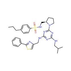 CCCc1ccc(S(=O)(=O)NC[C@H]2CCCN2c2nc(NCc3csc(-c4ccccc4)n3)nc(NCC(C)C)n2)cc1 ZINC000095556373