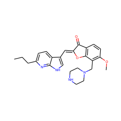 CCCc1ccc2c(/C=C3\Oc4c(ccc(OC)c4CN4CCNCC4)C3=O)c[nH]c2n1 ZINC001772634775