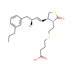 CCCc1cccc(C[C@H](O)/C=C/[C@H]2CSC(=O)N2CCSCCCC(=O)O)c1 ZINC000073199150