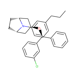 CCCc1cccc(N2[C@H]3CC[C@@H]2C[C@@H](O[C@@H](c2ccccc2)c2cccc(Cl)c2)C3)c1 ZINC000103238140