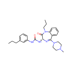 CCCc1cccc(NC(=O)N[C@H]2N=C(N3CCN(C)CC3)c3ccccc3N(CCC)C2=O)c1 ZINC000084610152