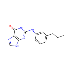 CCCc1cccc(Nc2nc3[nH]cnc3c(=O)[nH]2)c1 ZINC000013726289