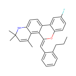 CCCc1ccccc1/C=C1\Oc2ccc(F)cc2-c2ccc3c(c21)C(C)=CC(C)(C)N3 ZINC000013527196