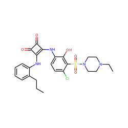 CCCc1ccccc1Nc1c(Nc2ccc(Cl)c(S(=O)(=O)N3CCN(CC)CC3)c2O)c(=O)c1=O ZINC000101103707