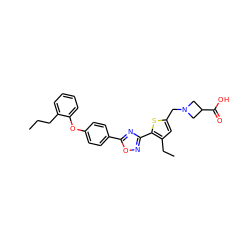 CCCc1ccccc1Oc1ccc(-c2nc(-c3sc(CN4CC(C(=O)O)C4)cc3CC)no2)cc1 ZINC000073280216