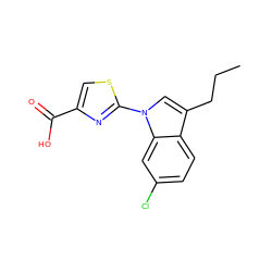 CCCc1cn(-c2nc(C(=O)O)cs2)c2cc(Cl)ccc12 ZINC000029044558