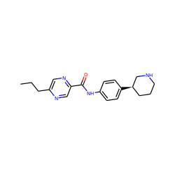 CCCc1cnc(C(=O)Nc2ccc([C@@H]3CCCNC3)cc2)cn1 ZINC000117733096