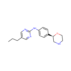 CCCc1cnc(Nc2ccc([C@@H]3CNCCO3)cc2)nc1 ZINC000149944642