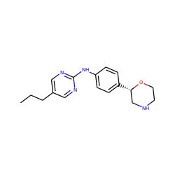 CCCc1cnc(Nc2ccc([C@H]3CNCCO3)cc2)nc1 ZINC000149943802