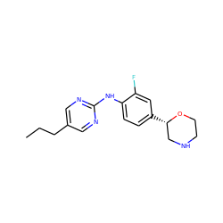 CCCc1cnc(Nc2ccc([C@H]3CNCCO3)cc2F)nc1 ZINC000149929923