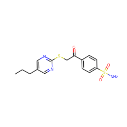 CCCc1cnc(SCC(=O)c2ccc(S(N)(=O)=O)cc2)nc1 ZINC000084632726