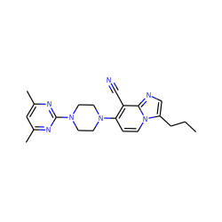 CCCc1cnc2c(C#N)c(N3CCN(c4nc(C)cc(C)n4)CC3)ccn12 ZINC000045350180