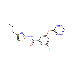 CCCc1csc(NC(=O)c2cc(F)cc(Oc3cncnc3)c2)n1 ZINC000096939177