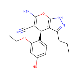 CCCc1n[nH]c2c1[C@@H](c1ccc(O)cc1OCC)C(C#N)=C(N)O2 ZINC000005066812