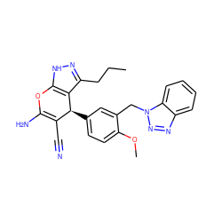 CCCc1n[nH]c2c1[C@@H](c1ccc(OC)c(Cn3nnc4ccccc43)c1)C(C#N)=C(N)O2 ZINC000004014673