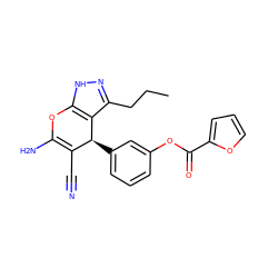 CCCc1n[nH]c2c1[C@@H](c1cccc(OC(=O)c3ccco3)c1)C(C#N)=C(N)O2 ZINC000004003666