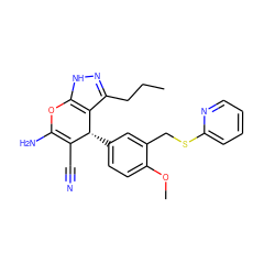 CCCc1n[nH]c2c1[C@H](c1ccc(OC)c(CSc3ccccn3)c1)C(C#N)=C(N)O2 ZINC000013110732