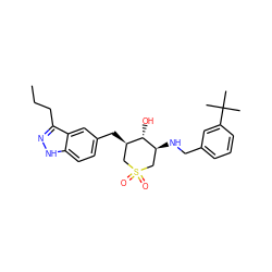 CCCc1n[nH]c2ccc(C[C@@H]3CS(=O)(=O)C[C@H](NCc4cccc(C(C)(C)C)c4)[C@H]3O)cc12 ZINC000084668845