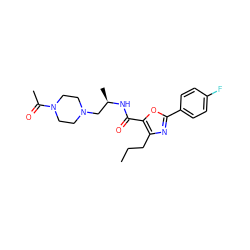 CCCc1nc(-c2ccc(F)cc2)oc1C(=O)N[C@H](C)CN1CCN(C(C)=O)CC1 ZINC000034987867