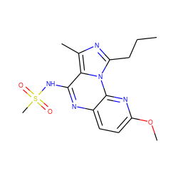 CCCc1nc(C)c2c(NS(C)(=O)=O)nc3ccc(OC)nc3n12 ZINC000049037523