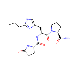 CCCc1nc(C[C@H](NC(=O)[C@@H]2CCC(=O)N2)C(=O)N2CCC[C@H]2C(N)=O)c[nH]1 ZINC000013673861