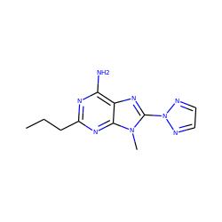 CCCc1nc(N)c2nc(-n3nccn3)n(C)c2n1 ZINC000013674874