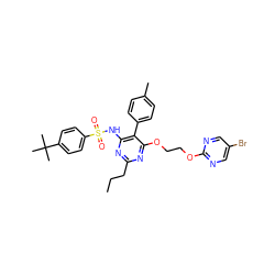 CCCc1nc(NS(=O)(=O)c2ccc(C(C)(C)C)cc2)c(-c2ccc(C)cc2)c(OCCOc2ncc(Br)cn2)n1 ZINC000027977750