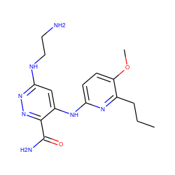 CCCc1nc(Nc2cc(NCCN)nnc2C(N)=O)ccc1OC ZINC000169308341