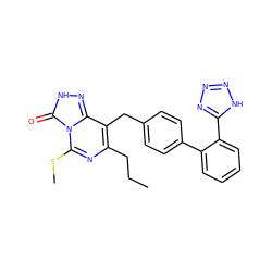 CCCc1nc(SC)n2c(=O)[nH]nc2c1Cc1ccc(-c2ccccc2-c2nnn[nH]2)cc1 ZINC000013737973