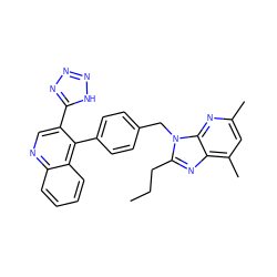 CCCc1nc2c(C)cc(C)nc2n1Cc1ccc(-c2c(-c3nnn[nH]3)cnc3ccccc23)cc1 ZINC000013560859