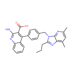 CCCc1nc2c(C)cc(C)nc2n1Cc1ccc(-c2c(C(=O)O)c(N)nc3ccccc23)cc1 ZINC000013560864