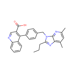 CCCc1nc2c(C)cc(C)nc2n1Cc1ccc(-c2c(C(=O)O)cnc3ccccc23)cc1 ZINC000013560860