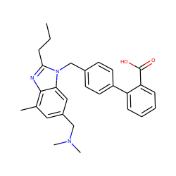 CCCc1nc2c(C)cc(CN(C)C)cc2n1Cc1ccc(-c2ccccc2C(=O)O)cc1 ZINC000013732092